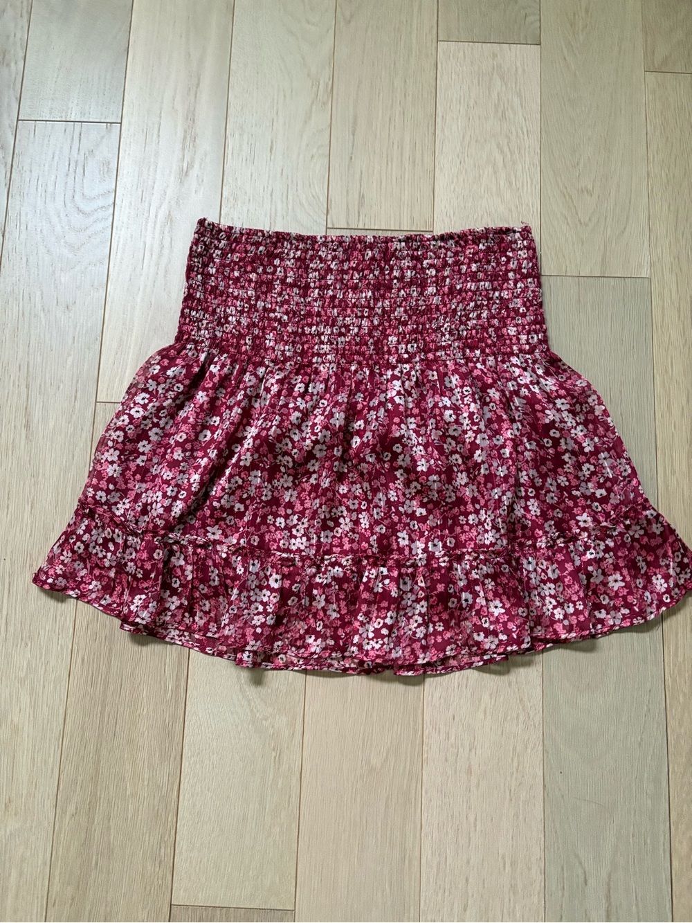 Aqua Floral Smocked Mini Skirt with Ruffle Hem